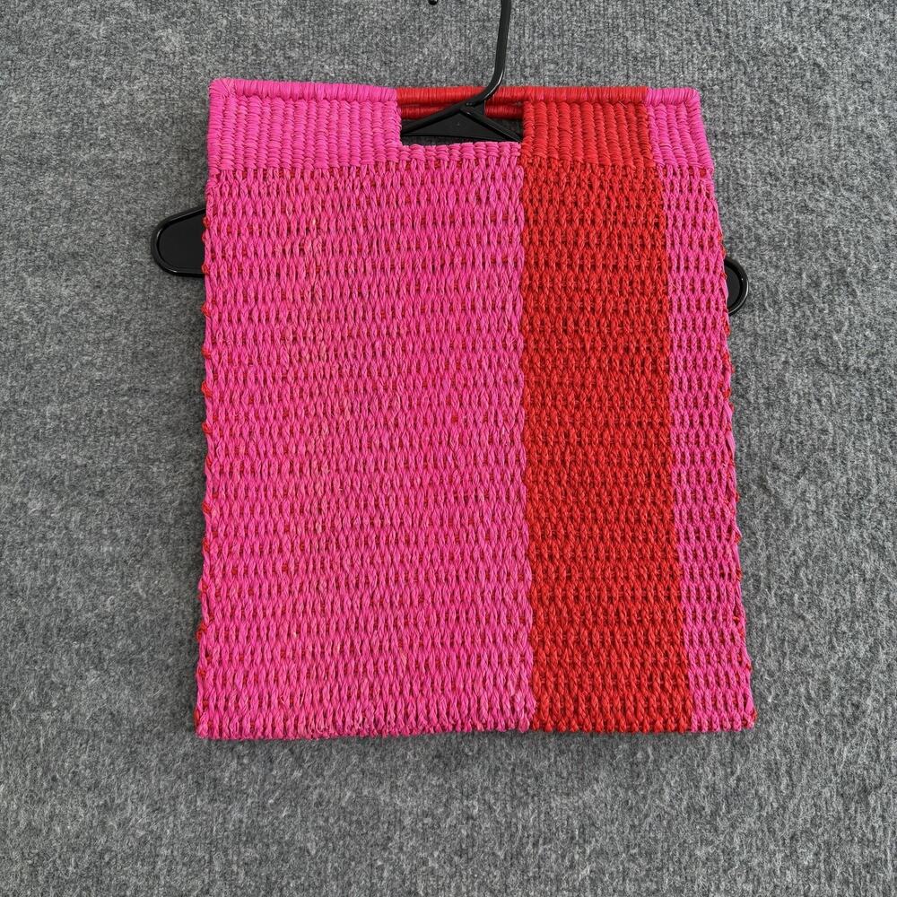 Artesano Grenada Woven Straw Tote Bag Pink Red Stripe Top Handle Beach Summer